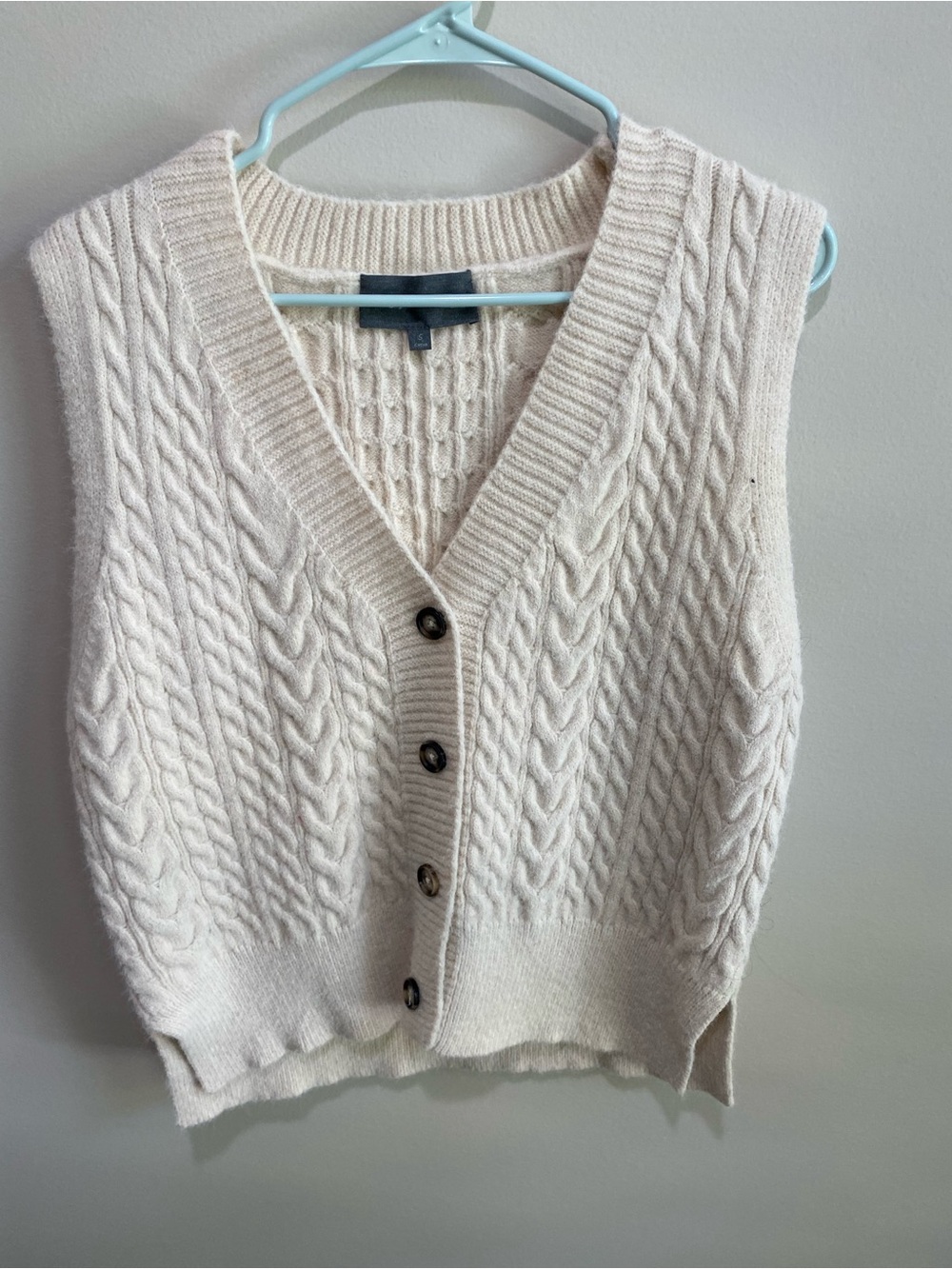 Anthropology Cable Knit Button-Front Sweater Vest - Cream